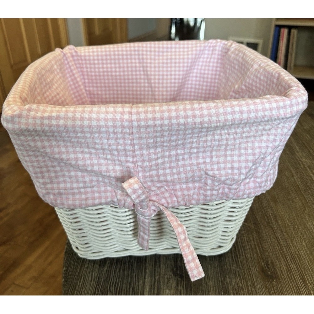 2 Pottery Barn Kids Sabrina Pink Gingham Liners for basket 11 x 12 x 9 H